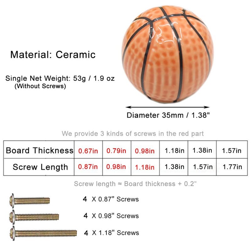 ESreake Heavy Ceramic Basketball knobs Ball Knobs, 4 Pcs Ball Sports Party Theme Children and Baby Home Decor Drawer Knob Pulls Handles for Dresser Cupboard Wardrobe Cabinet Kitchen (4, Basketball-o) - Image 2